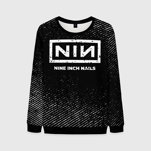 Мужской свитшот Nine Inch Nails с потертостями на темном фоне / 3D-Черный – фото 1