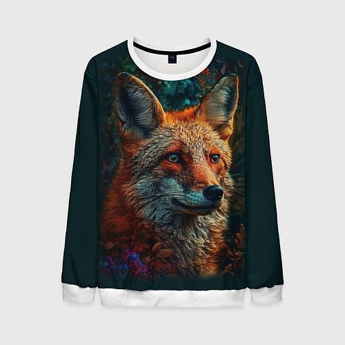 Мужской свитшот Лис в цветах / 3D-Белый – фото 1