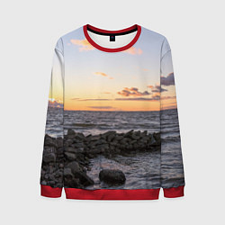 Свитшот мужской Закат солнца на Финском заливе, цвет: 3D-красный
