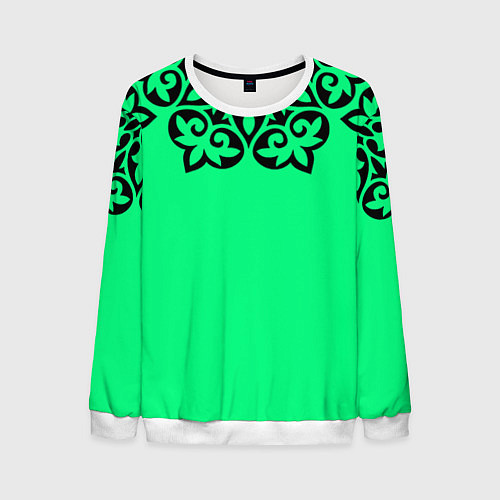 Мужской свитшот Мандала на неоновом кислотном цвете / 3D-Белый – фото 1