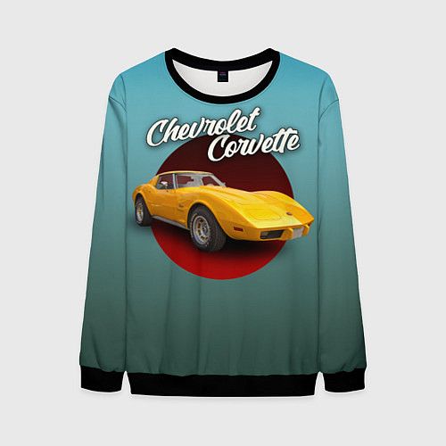 Мужской свитшот Американский спорткар Chevrolet Corvette Stingray / 3D-Черный – фото 1