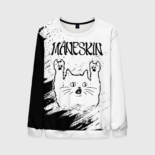 Мужской свитшот Maneskin рок кот на светлом фоне / 3D-Белый – фото 1