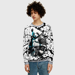 Свитшот мужской Panda samurai on the background of blots, цвет: 3D-меланж — фото 2