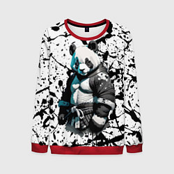 Свитшот мужской Panda samurai on the background of blots, цвет: 3D-красный