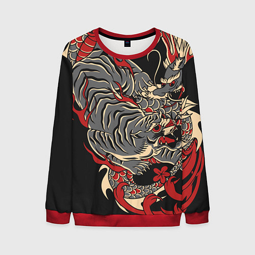 Мужской свитшот Борьба тигра с драконом / 3D-Красный – фото 1