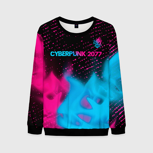 Мужской свитшот Cyberpunk 2077 - neon gradient: символ сверху / 3D-Черный – фото 1