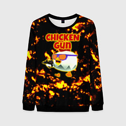 Свитшот мужской Chicken Gun на фоне огня, цвет: 3D-черный