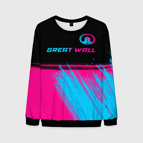 Мужской свитшот Great Wall - neon gradient: символ сверху / 3D-Черный – фото 1