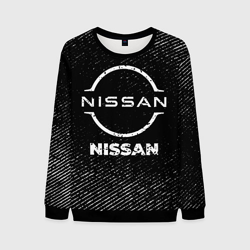Мужской свитшот Nissan с потертостями на темном фоне / 3D-Черный – фото 1