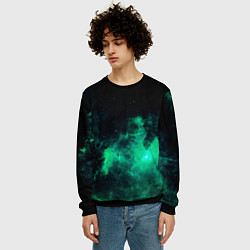 Свитшот мужской Зелёная галактика Midjourney, цвет: 3D-черный — фото 2