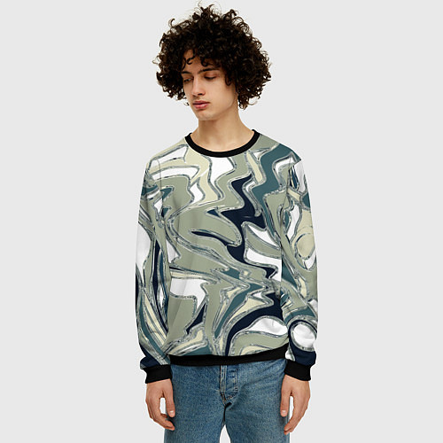 Мужской свитшот Абстракция оливковый / 3D-Черный – фото 3