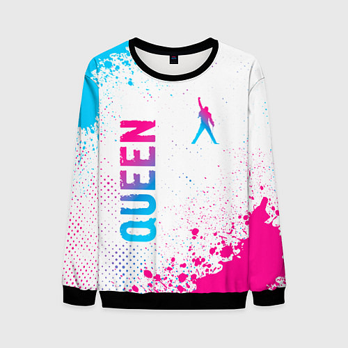 Мужской свитшот Queen neon gradient style: надпись, символ / 3D-Черный – фото 1