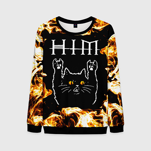 Мужской свитшот HIM рок кот и огонь / 3D-Черный – фото 1