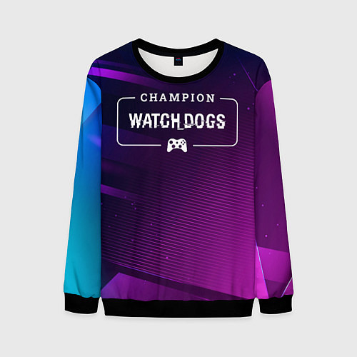 Мужской свитшот Watch Dogs gaming champion: рамка с лого и джойсти / 3D-Черный – фото 1