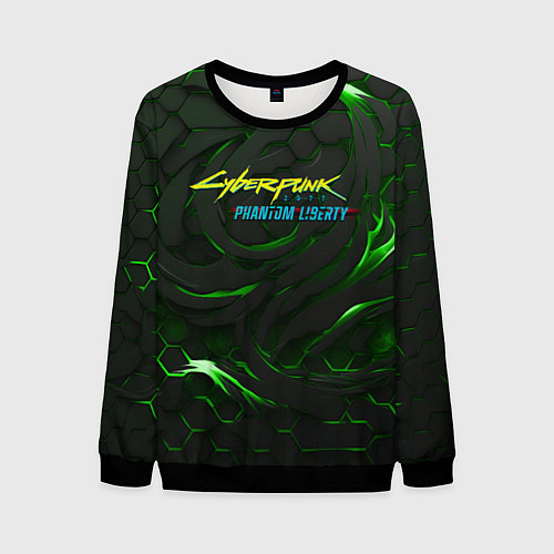 Мужской свитшот Cyberpunk 2077 phantom liberty green / 3D-Черный – фото 1