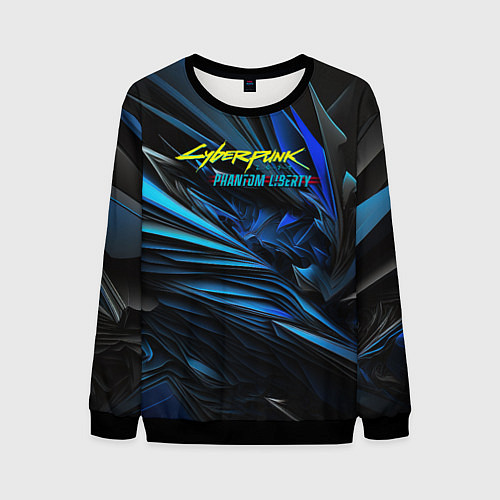 Мужской свитшот Cyberpunk 2077 phantom liberty blue logo / 3D-Черный – фото 1