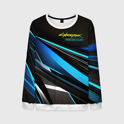 Мужской свитшот Cyberpunk 2077 phantom liberty black blue abstract / 3D-Белый – фото 1