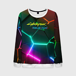 Свитшот мужской Cyberpunk 2077 phantom liberty logo neon, цвет: 3D-белый