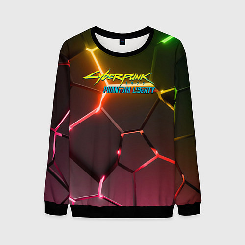 Мужской свитшот Cyberpunk 2077 phantom liberty logo neon / 3D-Черный – фото 1