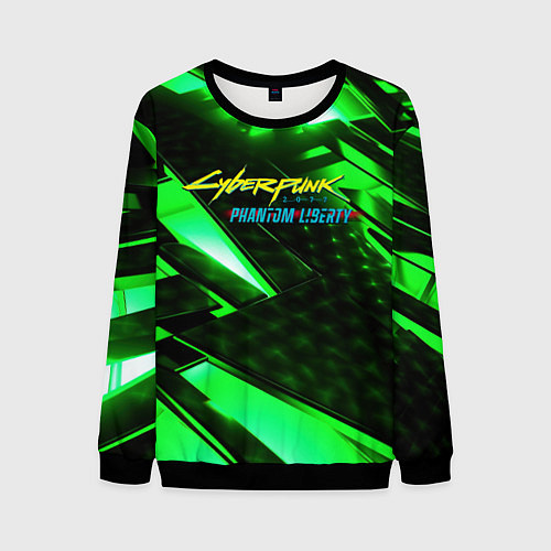 Мужской свитшот Cyberpunk 2077 phantom liberty neon green / 3D-Черный – фото 1