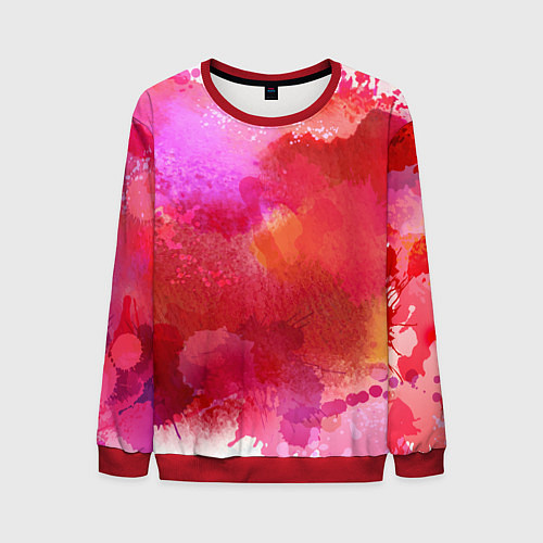 Мужской свитшот Брызги акварели на белом / 3D-Красный – фото 1