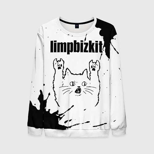 Мужской свитшот Limp Bizkit рок кот на светлом фоне / 3D-Белый – фото 1