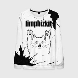 Свитшот мужской Limp Bizkit рок кот на светлом фоне, цвет: 3D-белый