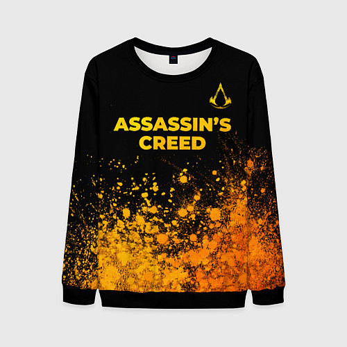Мужской свитшот Assassins Creed - gold gradient: символ сверху / 3D-Черный – фото 1