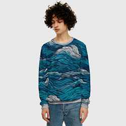 Свитшот мужской Синие волны абстракт, цвет: 3D-меланж — фото 2