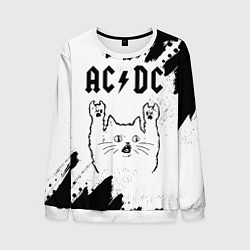 Свитшот мужской AC DC рок кот на светлом фоне, цвет: 3D-белый