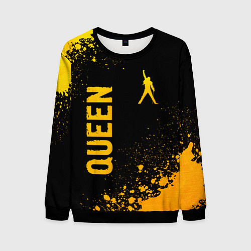 Мужской свитшот Queen - gold gradient: надпись, символ / 3D-Черный – фото 1