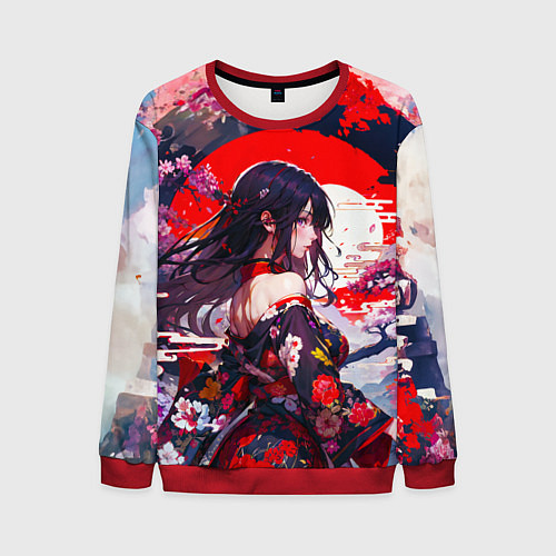 Мужской свитшот Японская девушка от нейросети / 3D-Красный – фото 1