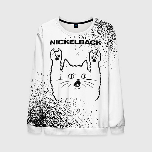 Мужской свитшот Nickelback рок кот на светлом фоне / 3D-Белый – фото 1