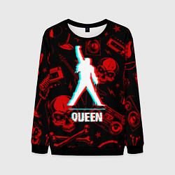 Свитшот мужской Queen rock glitch, цвет: 3D-черный