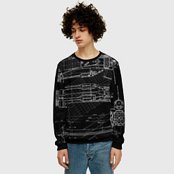 Свитшот мужской Чертеж ракеты на чёрном фоне, цвет: 3D-черный — фото 2