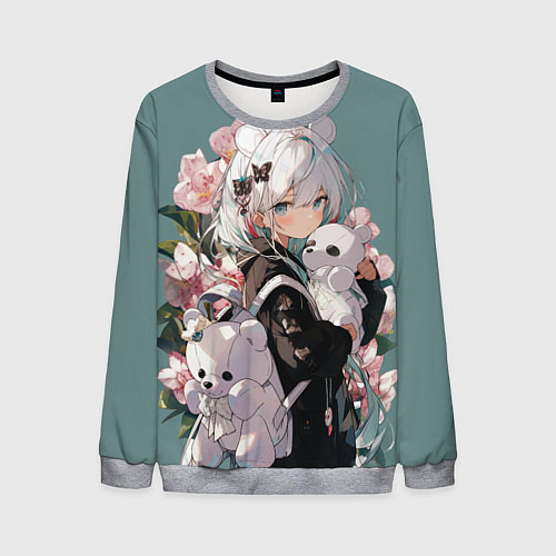 Мужской свитшот Нежная девочка аниме с ушками / 3D-Меланж – фото 1