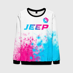 Свитшот мужской Jeep neon gradient style: символ сверху, цвет: 3D-черный