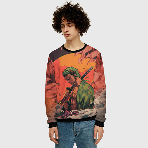 Мужской свитшот Зоро на закате - One Piece / 3D-Черный – фото 3