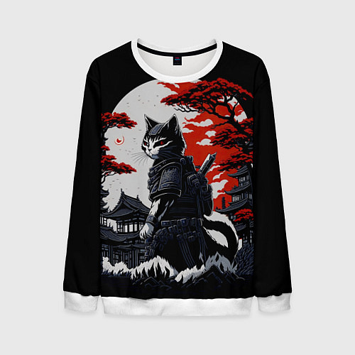 Мужской свитшот Котик ниндзя - мрачный / 3D-Белый – фото 1