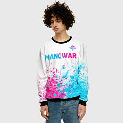 Свитшот мужской Manowar neon gradient style: символ сверху, цвет: 3D-черный — фото 2