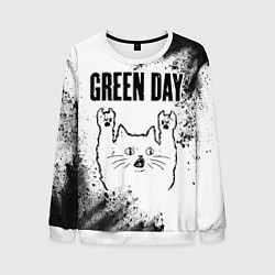 Мужской свитшот Green Day рок кот на светлом фоне