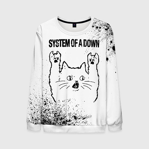 Мужской свитшот System of a Down рок кот на светлом фоне / 3D-Белый – фото 1