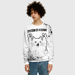 Свитшот мужской System of a Down рок кот на светлом фоне, цвет: 3D-белый — фото 2