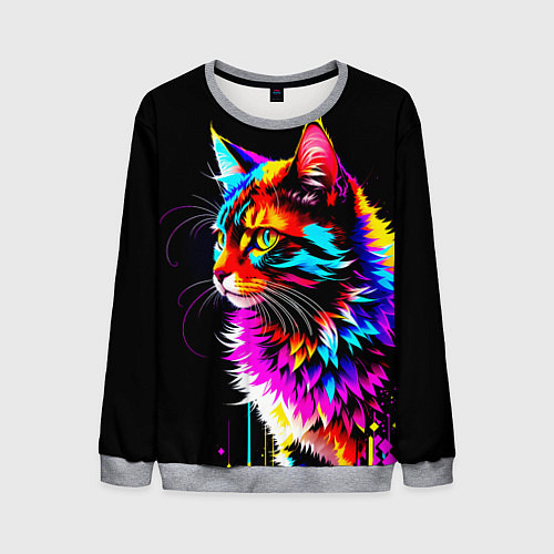 Мужской свитшот Неоновый пушистик - кот / 3D-Меланж – фото 1