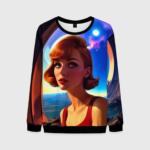 Мужской свитшот Девушка в спиральном тоннеле / 3D-Черный – фото 1