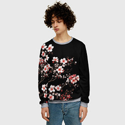 Свитшот мужской Цветущая сакура - белые и красные, цвет: 3D-меланж — фото 2