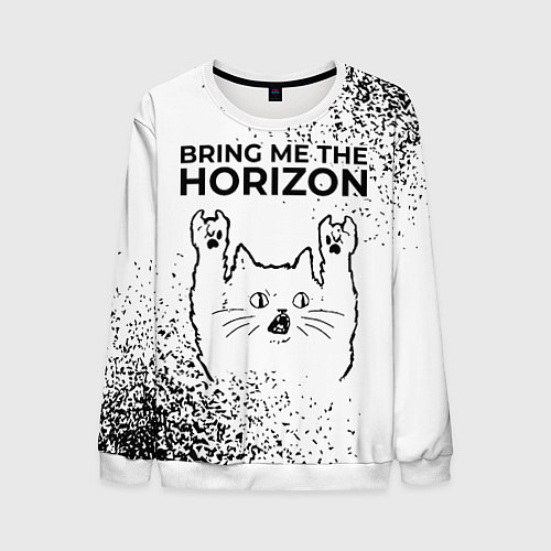 Мужской свитшот Bring Me the Horizon рок кот на светлом фоне / 3D-Белый – фото 1