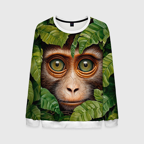 Мужской свитшот Обезьяна в джунглях / 3D-Белый – фото 1
