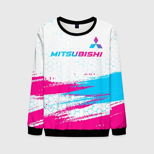 Мужской свитшот Mitsubishi neon gradient style: символ сверху / 3D-Черный – фото 1