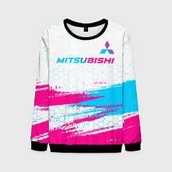 Свитшот мужской Mitsubishi neon gradient style: символ сверху, цвет: 3D-черный